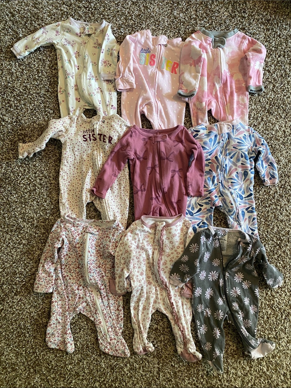 Bundle of 9 Baby Girl NB Footed Pajamas